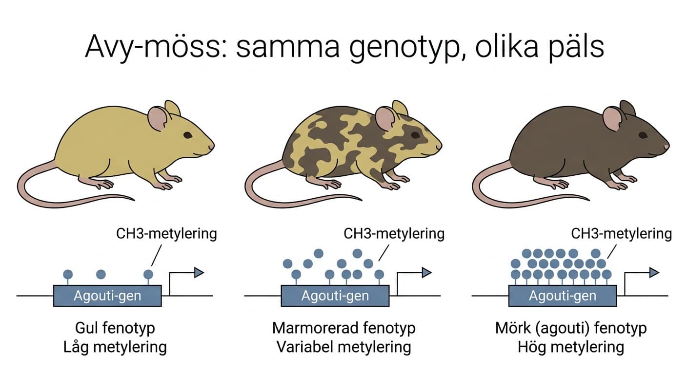 Agouti viable yellow-möss med varierande pälsfärg